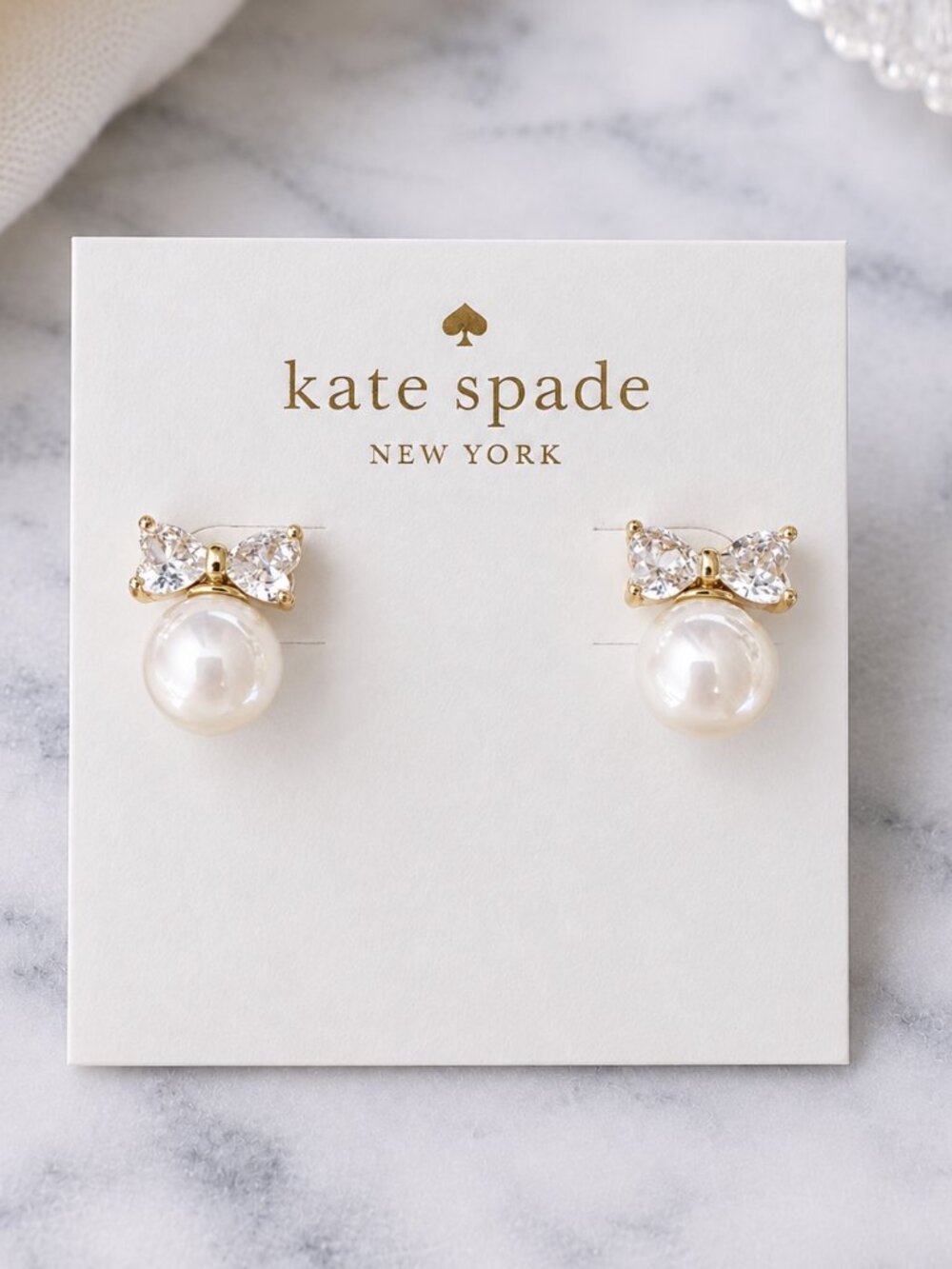 Kate Spade Crystal Bow Pearl Drop Earrings
